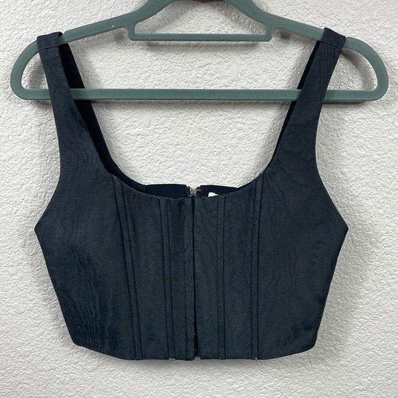 Alice + Olivia Breslin Boned Corset Top Black Wood Grain Look Crop Sz 0 - Picture 3 of 16